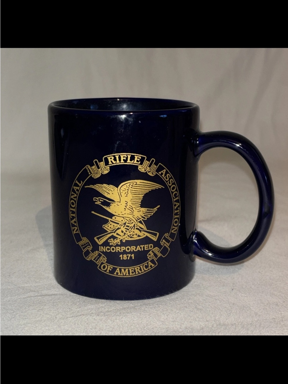 National Rifle Association Navy Blue Ceramic Coffee Mug with Gold Emblem